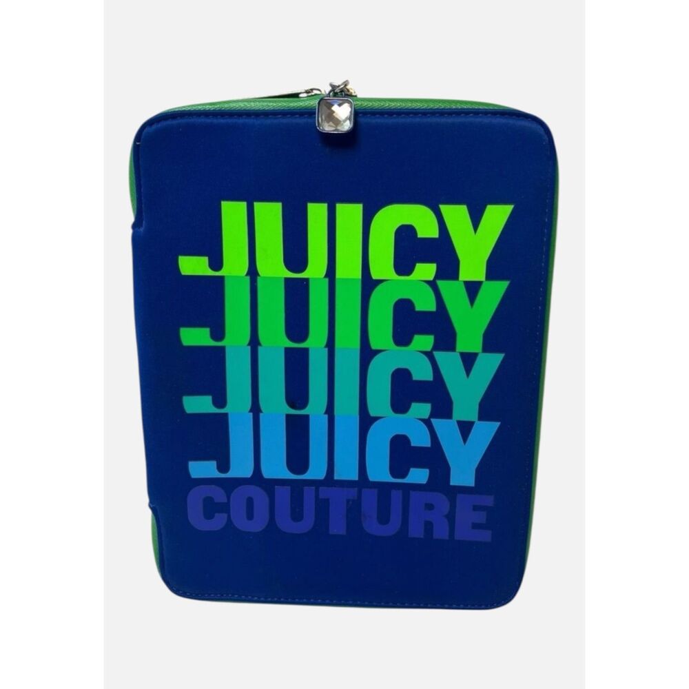 Juicy Couture Royal Blue Green Neoprene Zip iPad Tablet Case Sleeve Padded Cover